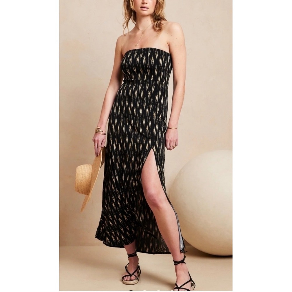 Banana Republic Womens Maxi Dress Black Slit Long Gown Boho Minimalist Vaca Sm